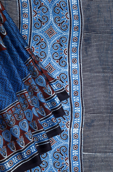 Ajrakh block printed Modal Silk Saree