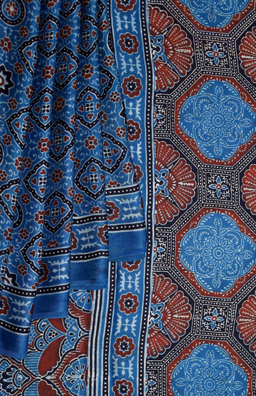 Ajrakh block printed Modal Silk Saree #22