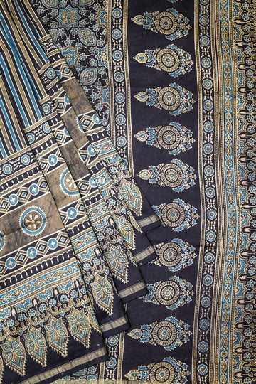 Ajrakh block printed Chanderi Silk Cotton Saree
