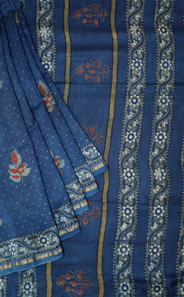 Akola Block printed Chanderi Silk Cotton Saree#15