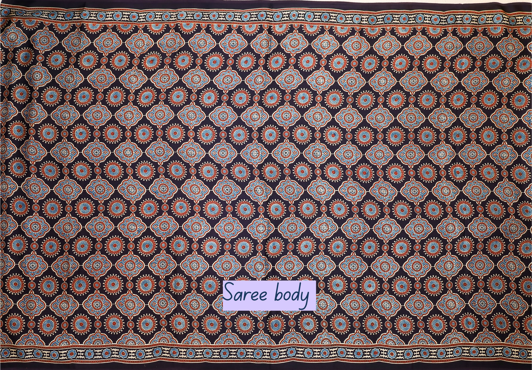 Ajrakh block printed Modal Silk Saree # 8
