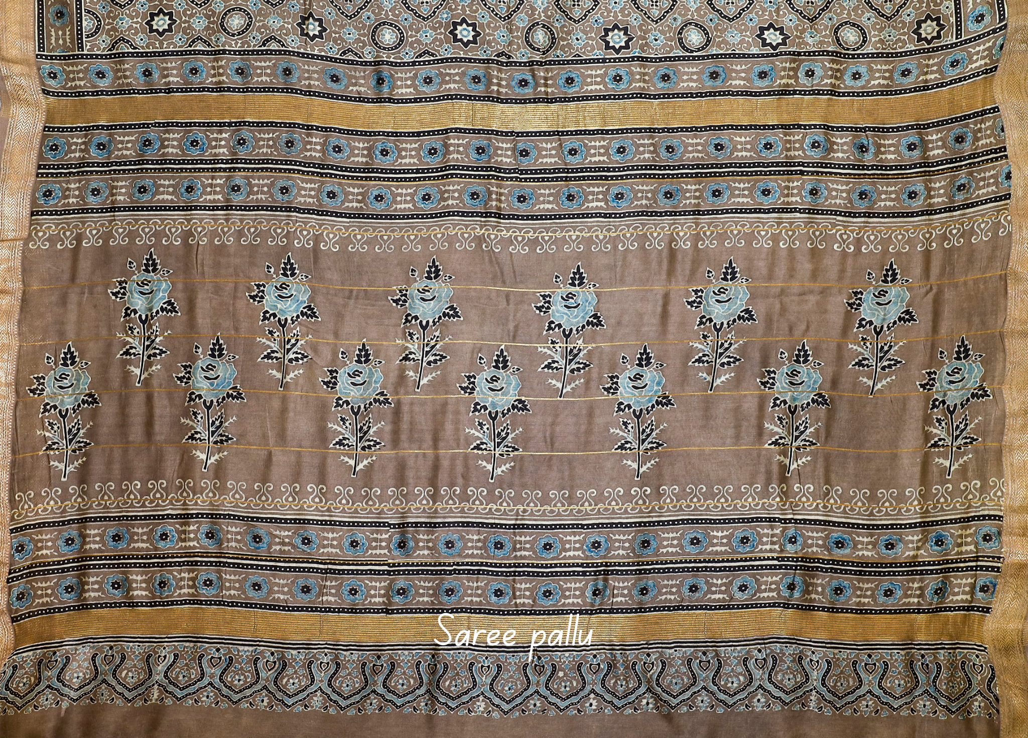 Ajrakh block printed Maheshwari Silk Cotton Saree #3