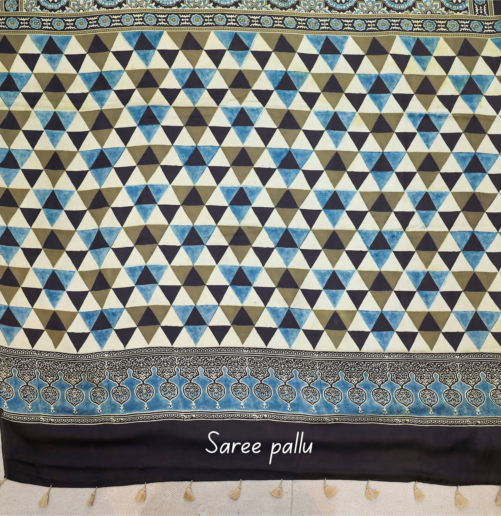 Ajrakh block printed Modal Silk Saree #4