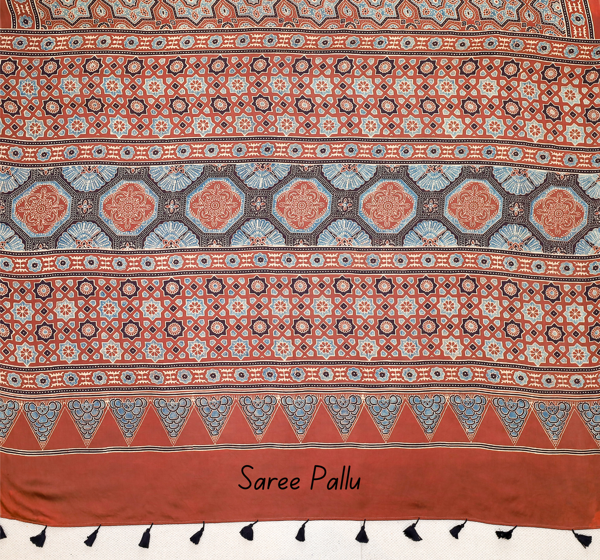 Ajrakh block printed Modal Silk Saree #23