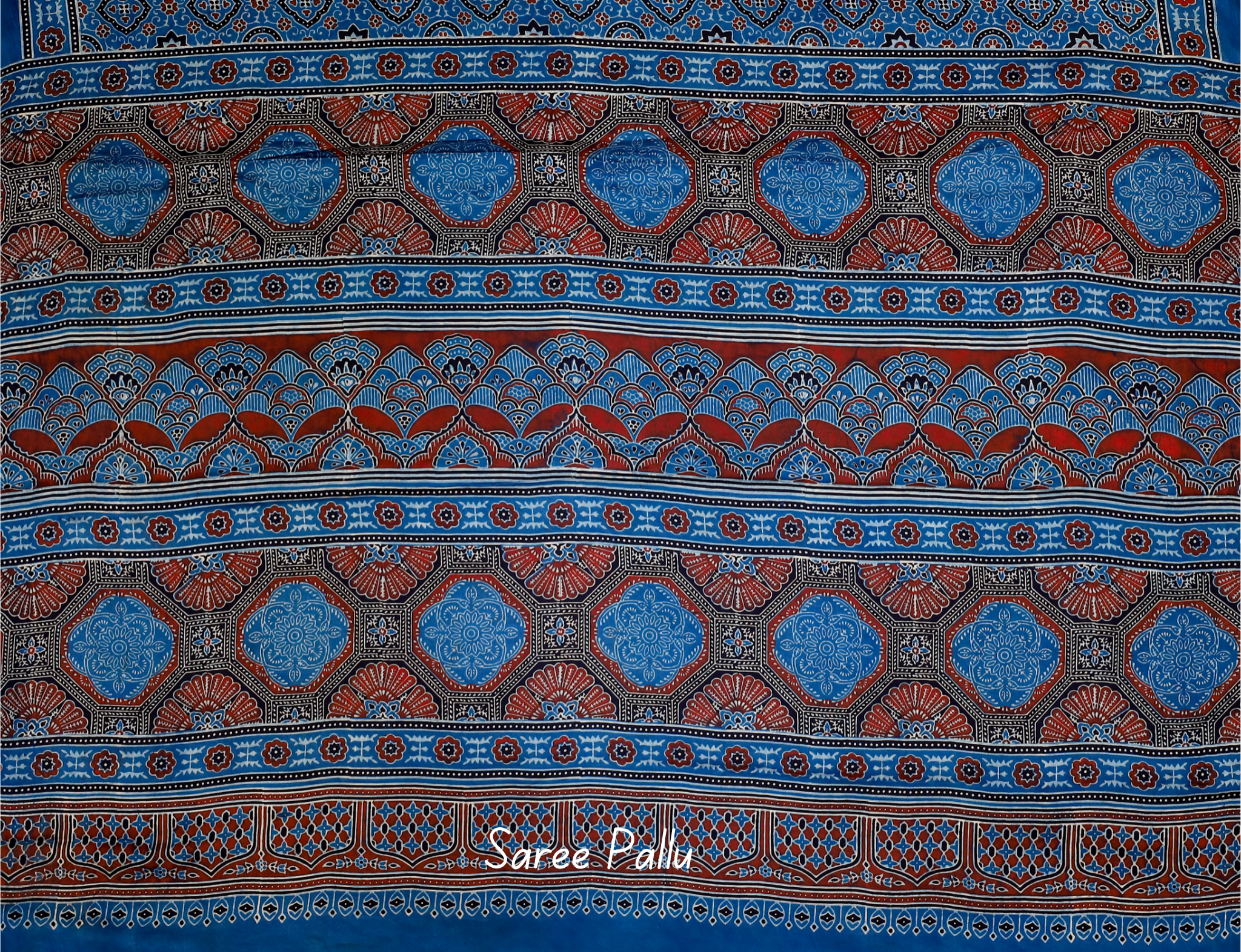 Ajrakh block printed Modal Silk Saree #22