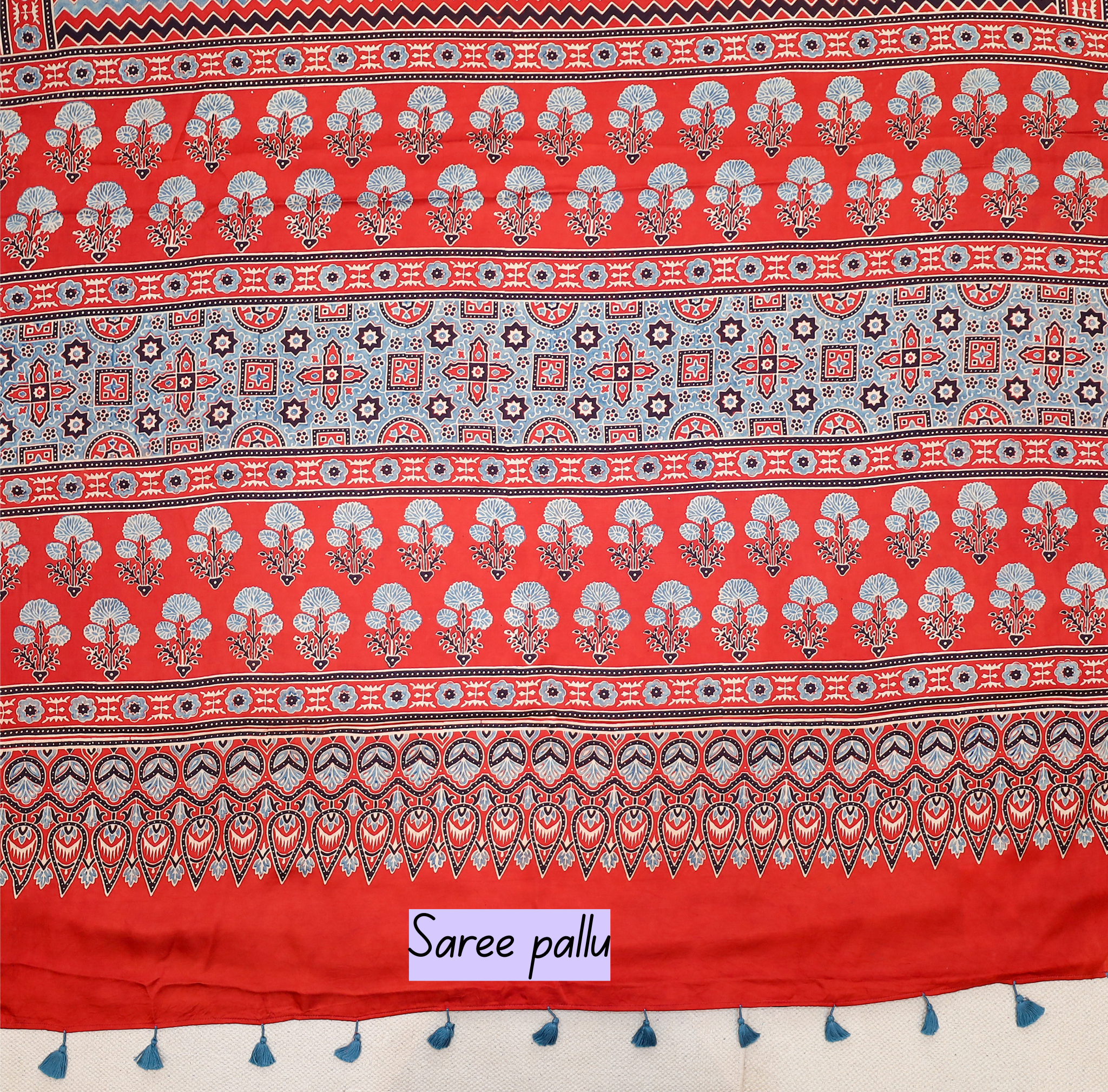 Ajrakh block printed Modal Silk Saree # 9