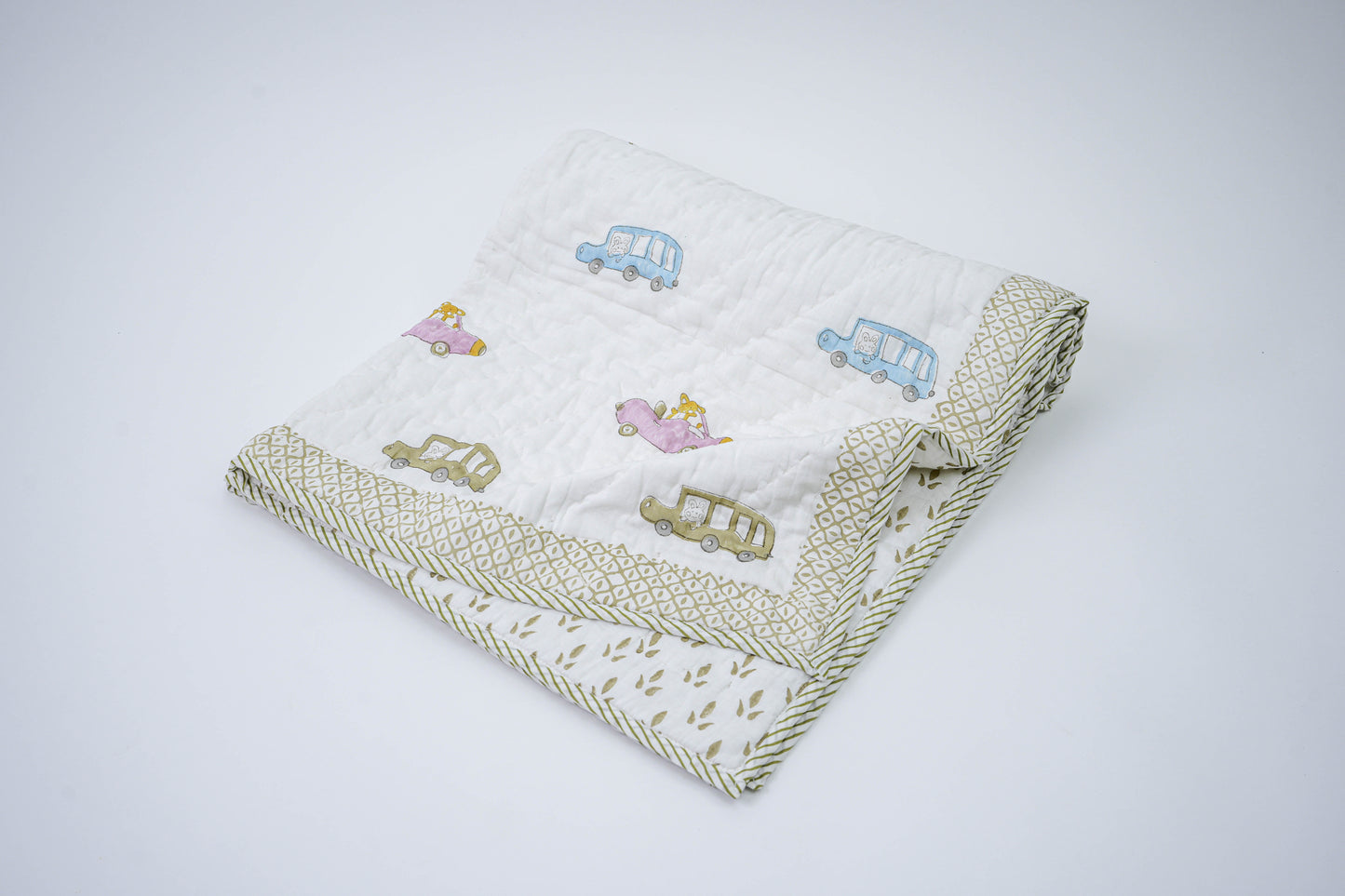 Cars motiff |Hand Block printed|Cotton Quilt for Kids| Reversible| Kids Blanket