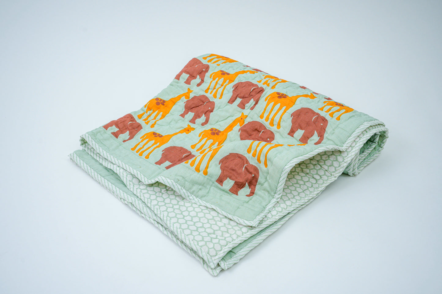 Jungle Friends |Hand Block printed|Cotton Quilt for Kids| Reversible| Kids Blanket