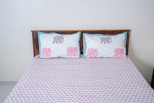 Gajraj|Handblock printed Bedsheet|Doublebed: Queen and King Size|300 TC Premium Cotton|Complementing pillow covers