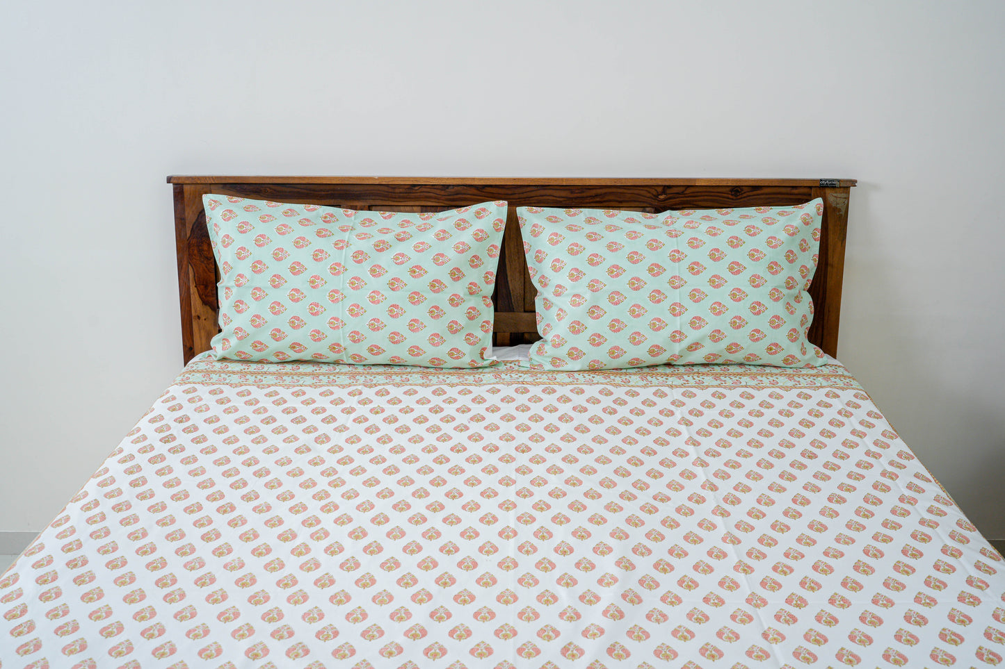 Leafy Peacock| Handblock printed Bedsheet|Double bed: King  Size |400 TC Premium Cotton| Complementing pillow covers