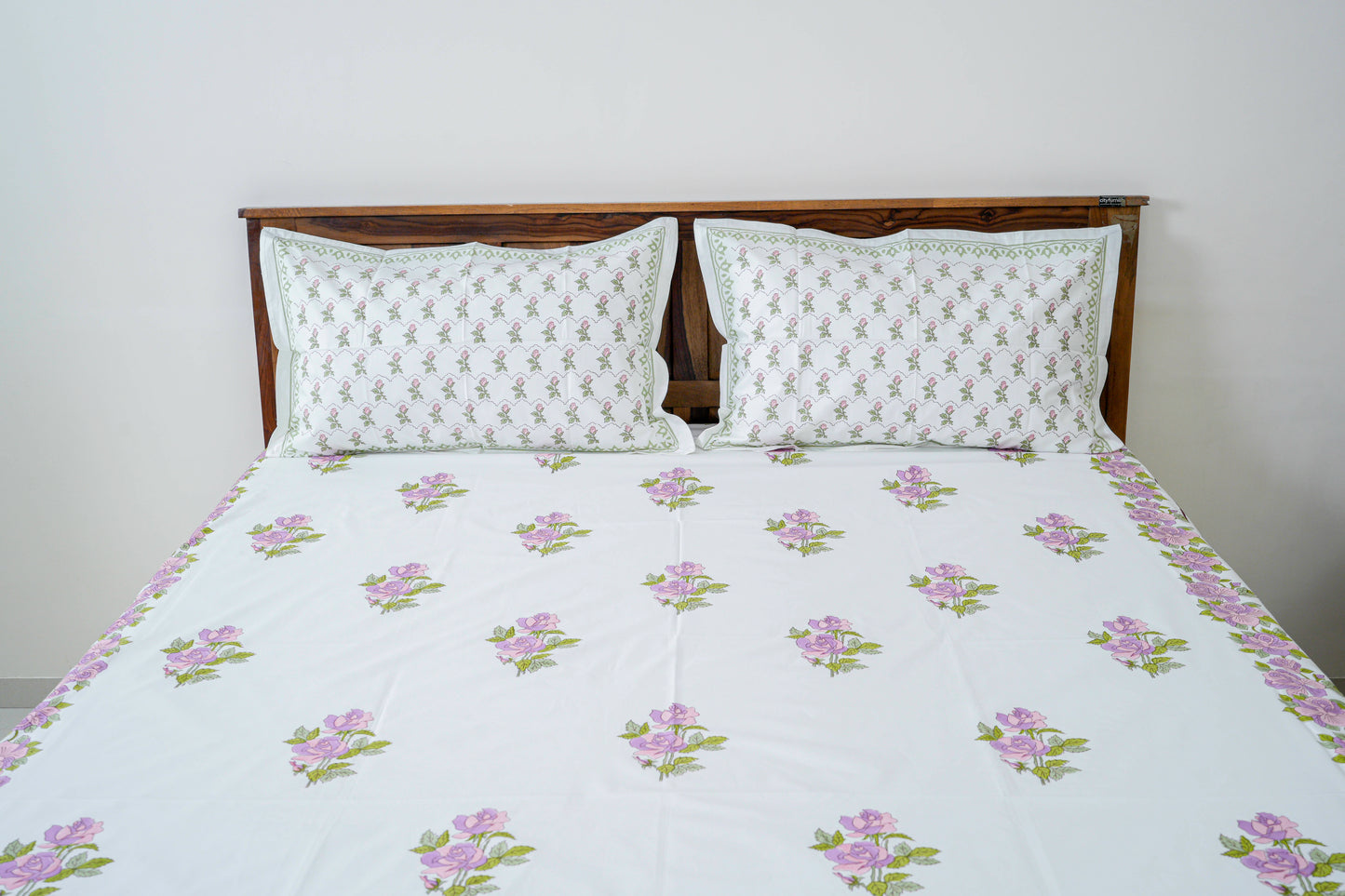 Bed of roses | Handblock printed Bedsheet|Double bed: King  Size |400 TC Premium Cotton| Complementing pillow covers