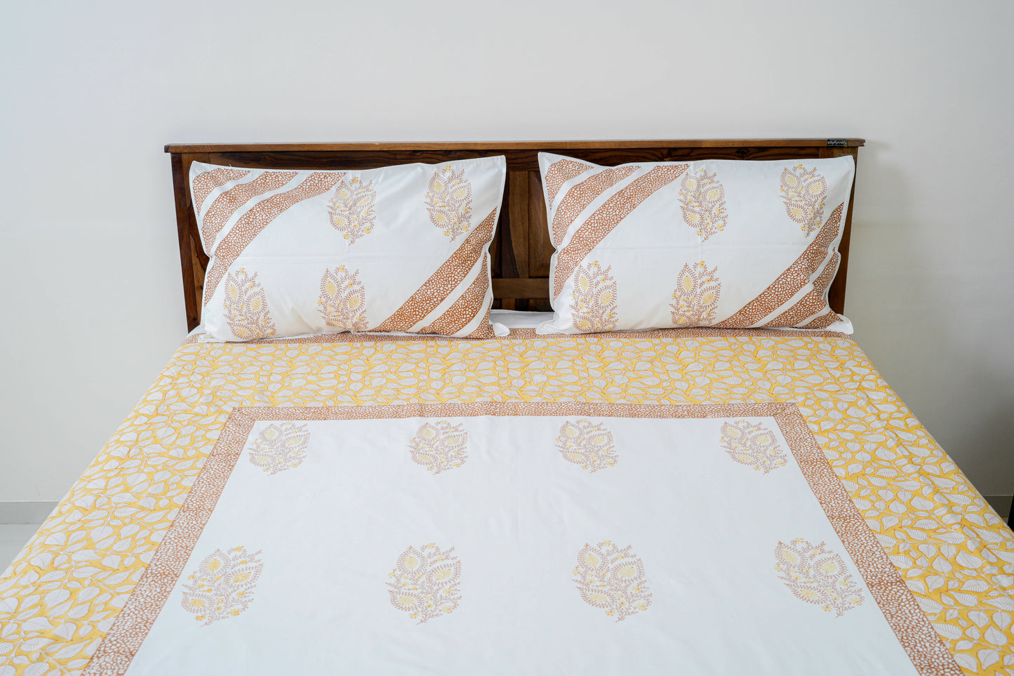 Autumn Fall  | Handblock printed Bedsheet|Double bed: King  Size |400 TC Premium Cotton| Complementing pillow covers