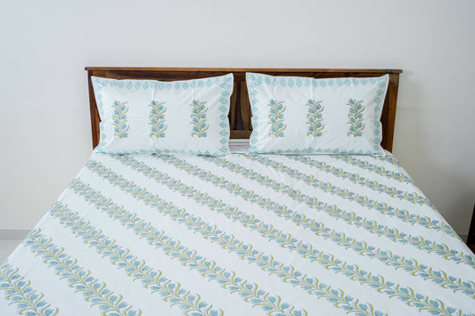 Poppy field | Handblock printed Bedsheet|Double bed: King  Size |400 TC Premium Cotton| Complementing pillow covers