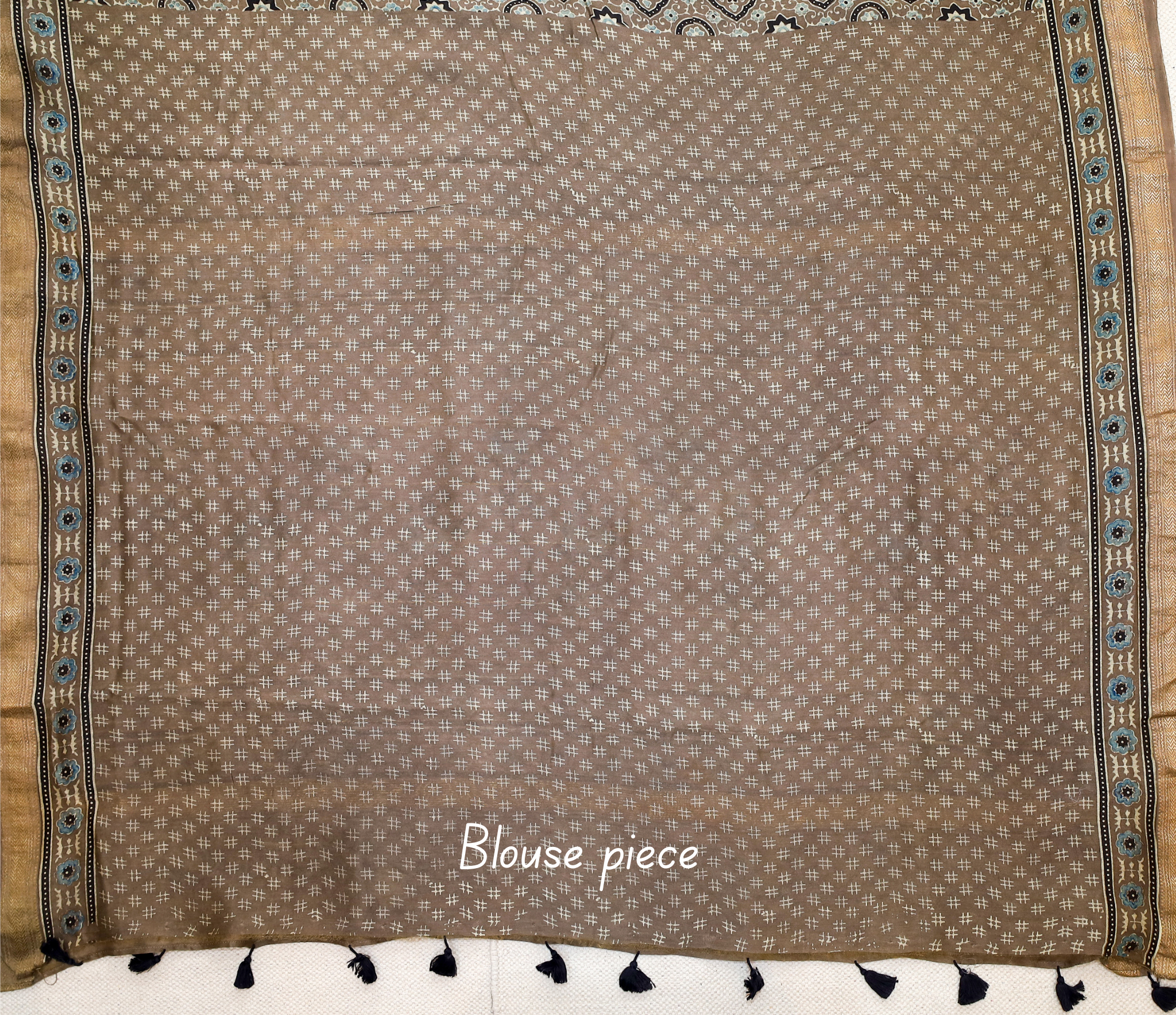 Ajrakh block printed Maheshwari Silk Cotton Saree #3