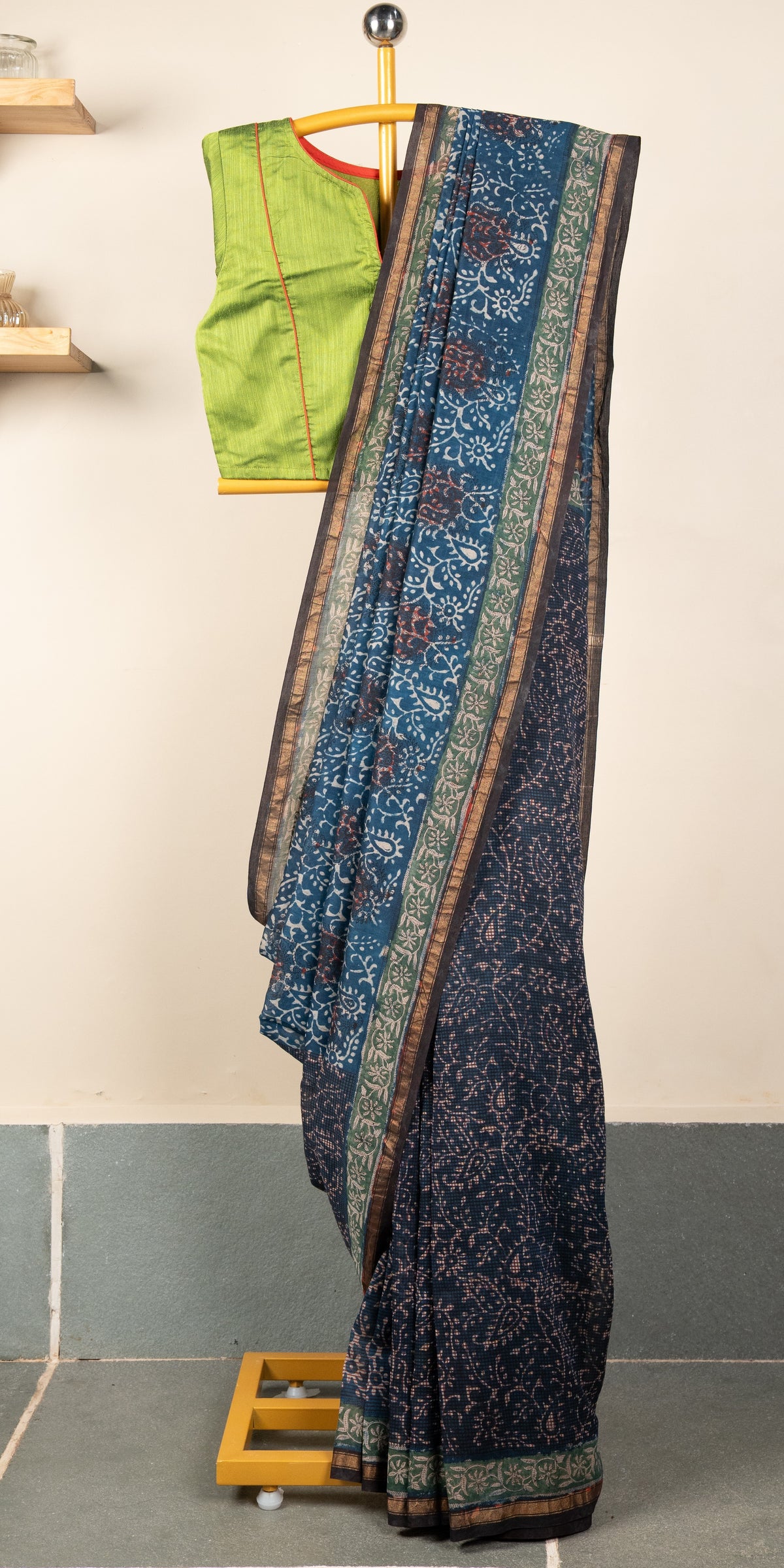 Bagru Dabu Blockprinted Chanderi SilkCotton Saree # 77