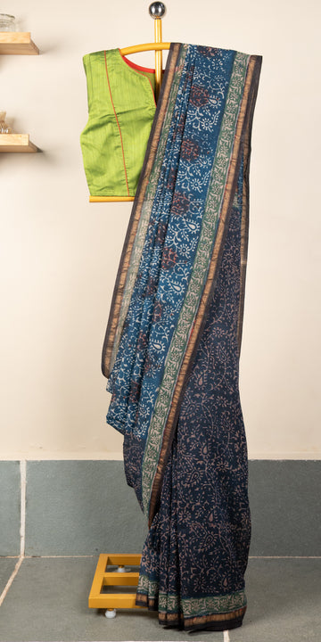Bagru Dabu Blockprinted Chanderi SilkCotton Saree # 77