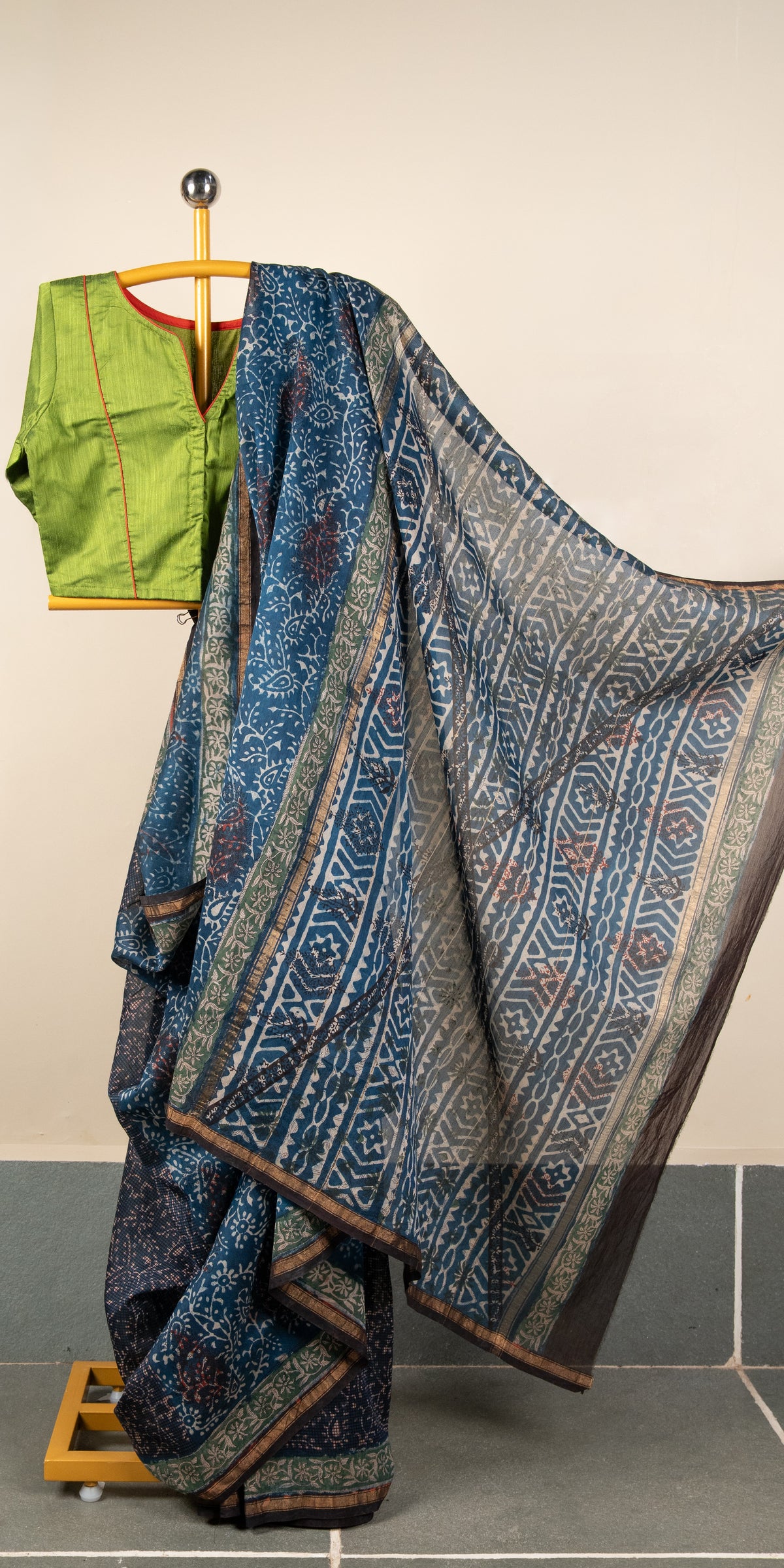 Bagru Dabu Blockprinted Chanderi SilkCotton Saree # 77