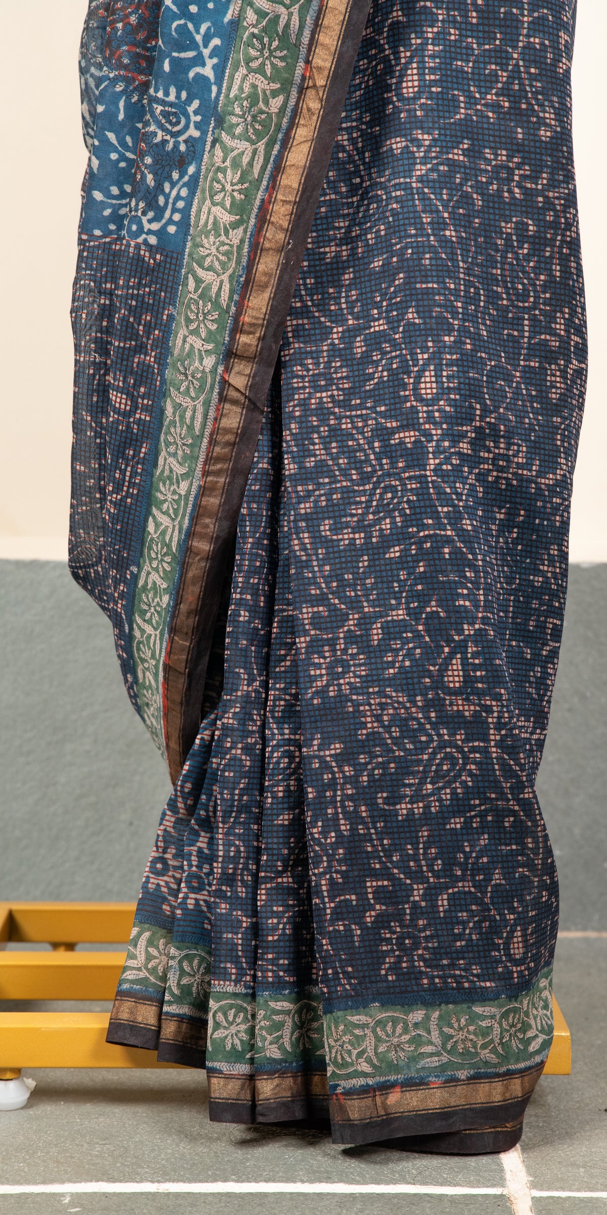 Bagru Dabu Blockprinted Chanderi SilkCotton Saree # 77