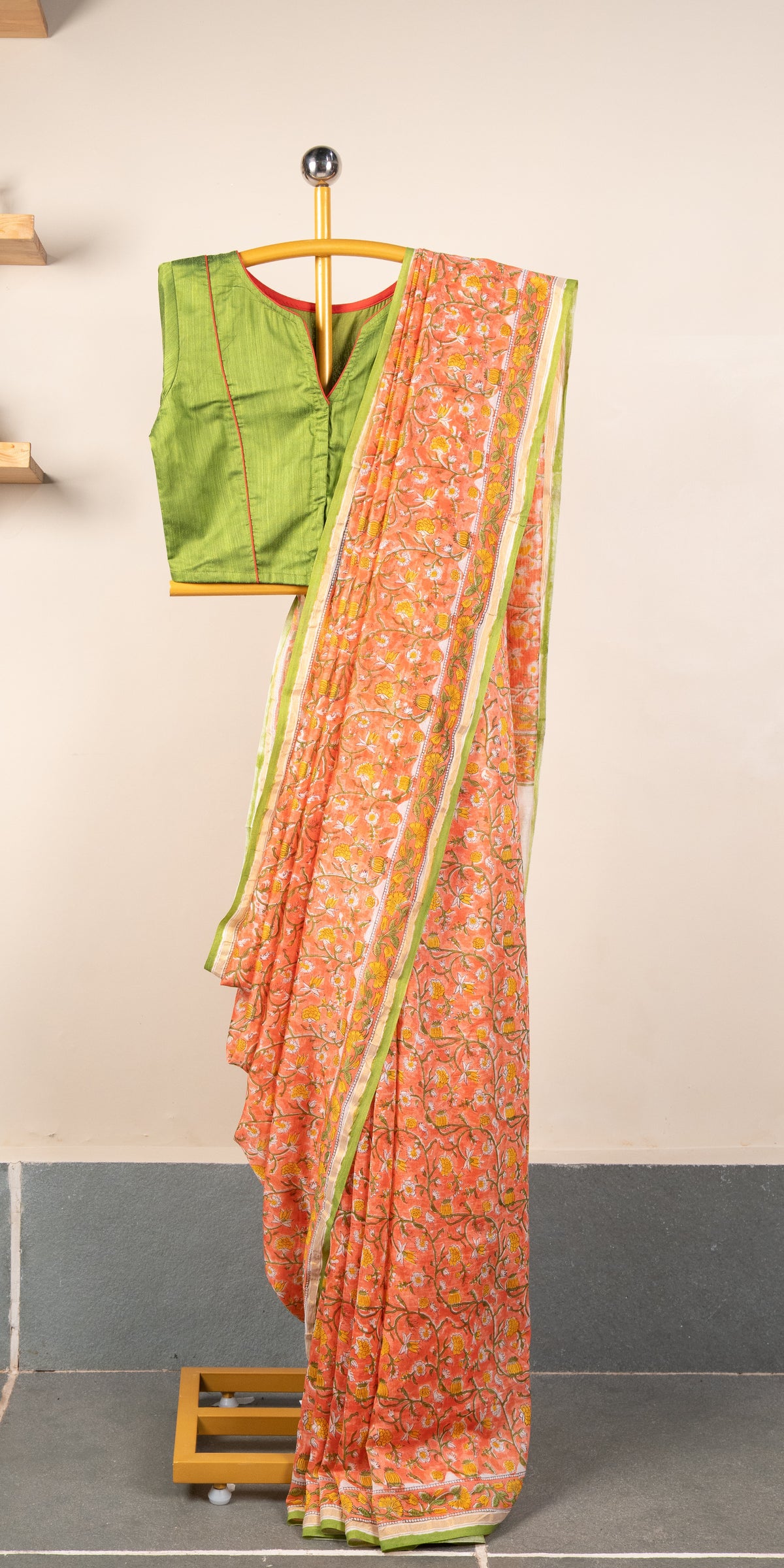 Sanganeri Blockprinted Chanderi SilkCotton Saree # 78