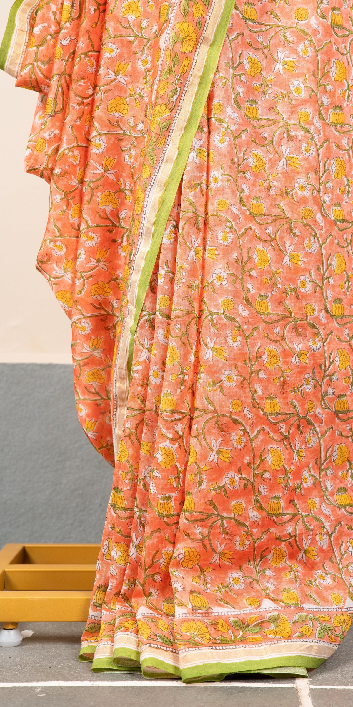 Sanganeri Blockprinted Chanderi SilkCotton Saree # 78