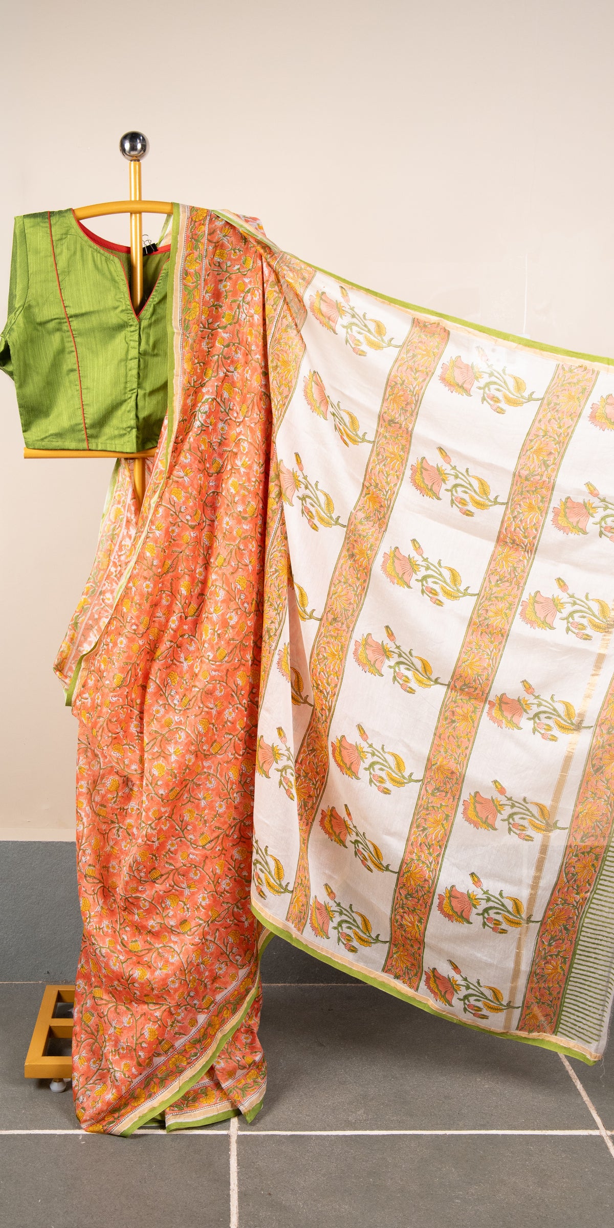 Sanganeri Blockprinted Chanderi SilkCotton Saree # 78
