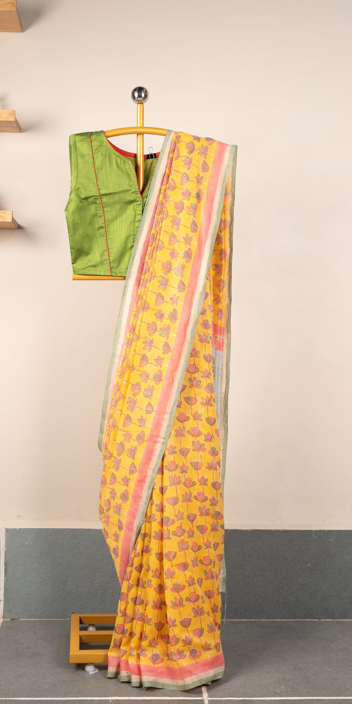 Sanganeri Blockprinted Chanderi SilkCotton Saree # 79