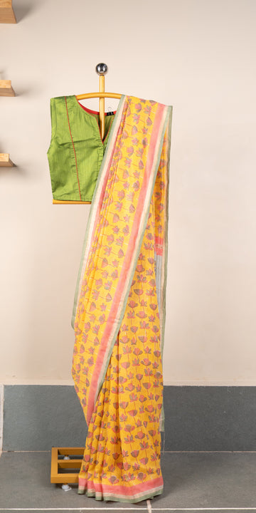 Sanganeri Blockprinted Chanderi SilkCotton Saree # 79