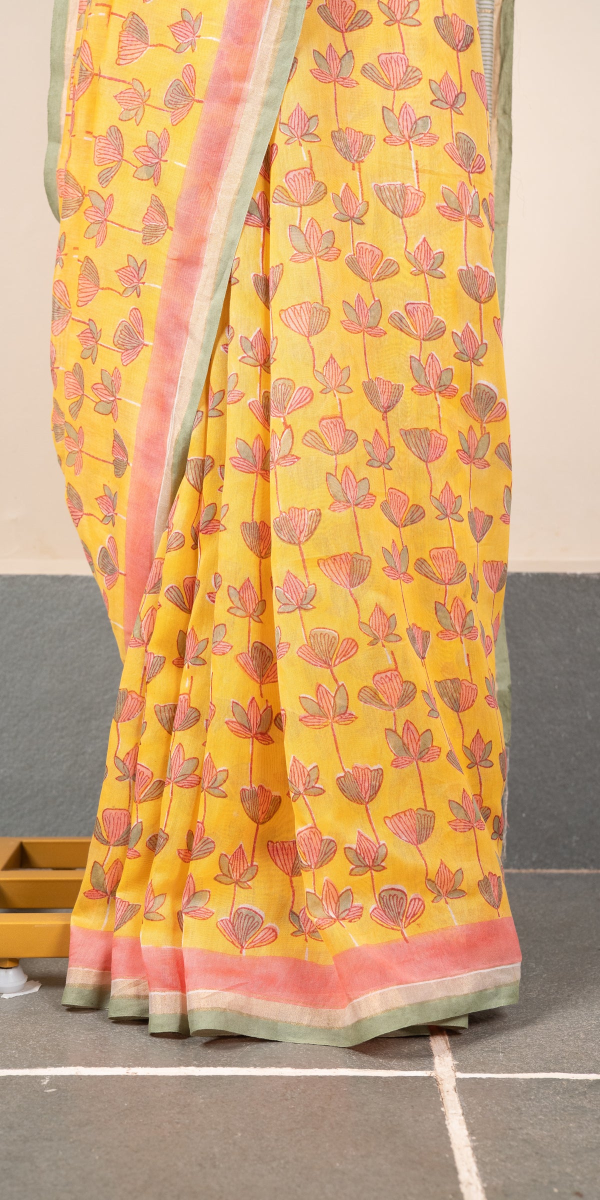 Sanganeri Blockprinted Chanderi SilkCotton Saree # 79