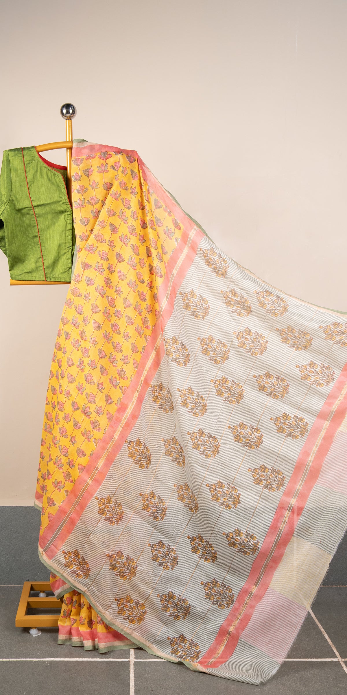Sanganeri Blockprinted Chanderi SilkCotton Saree # 79