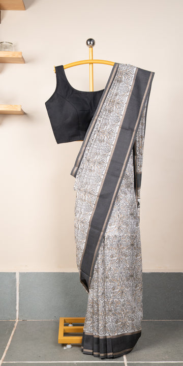 Blockprinted Maheshwari SilkCotton Handloom Saree #82