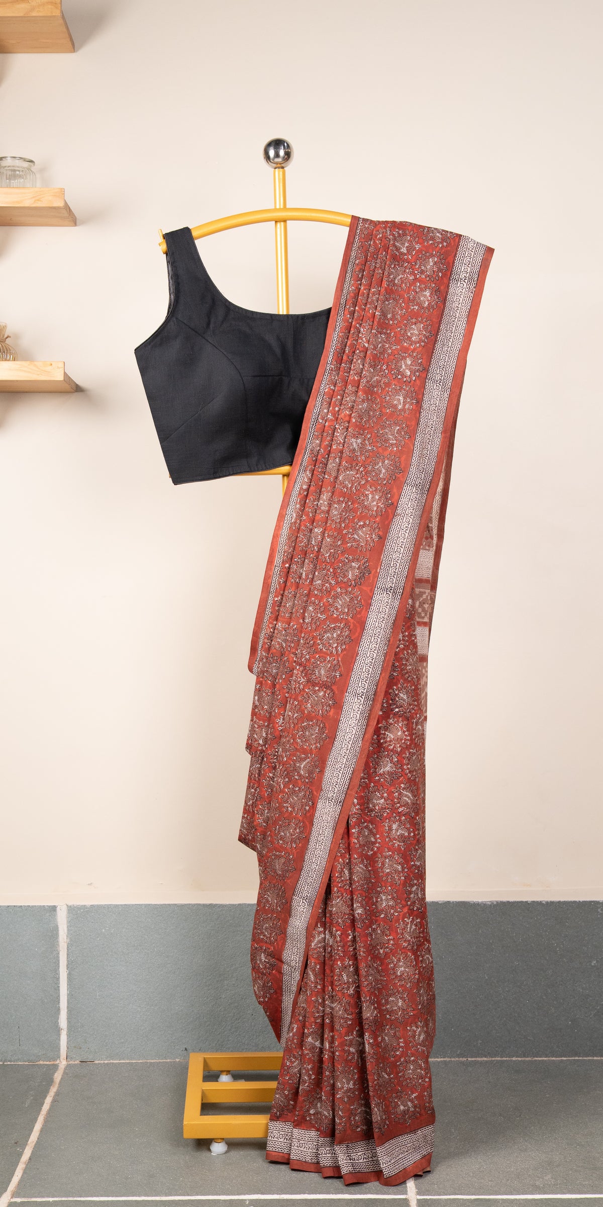 Bagru Dabu Blockprinted Cotton Saree # 83