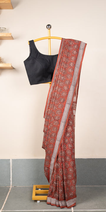 Bagru Dabu Blockprinted Cotton Saree # 83