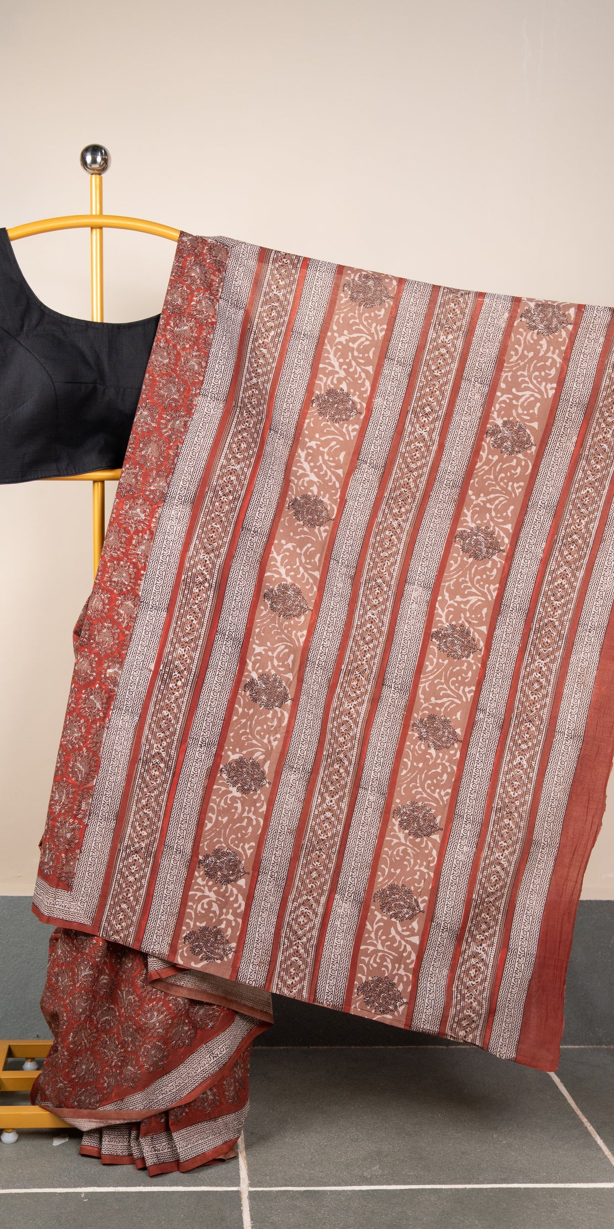 Bagru Dabu Blockprinted Cotton Saree # 83