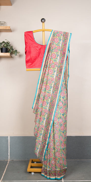 Sanganeri Blockprinted Chanderi SilkCotton Saree # 85