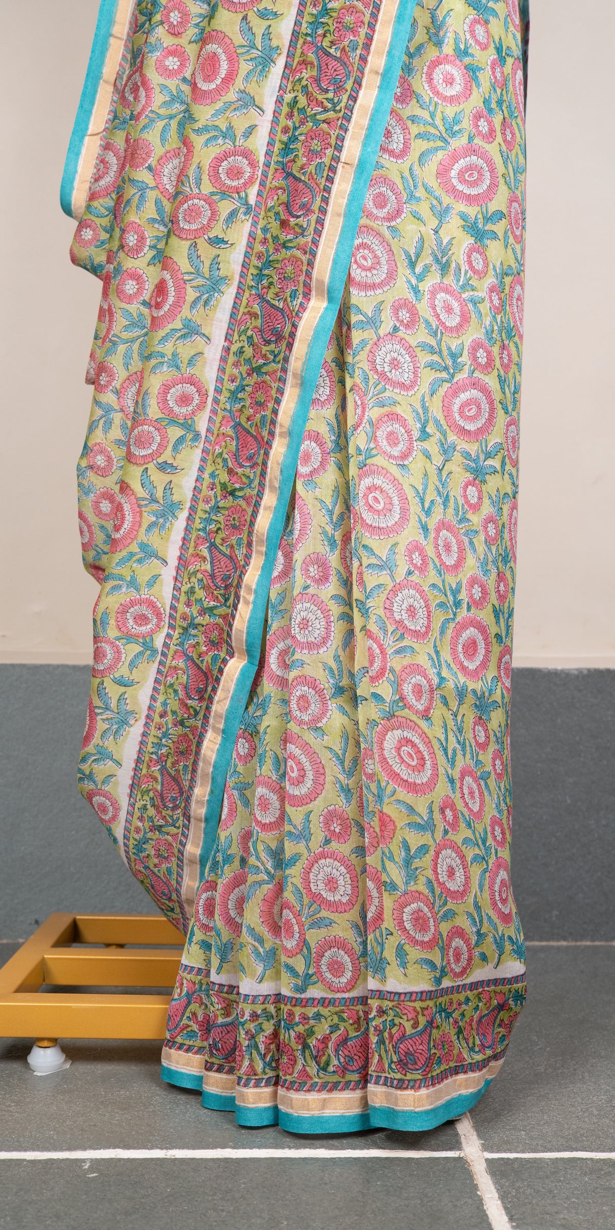 Sanganeri Blockprinted Chanderi SilkCotton Saree # 85