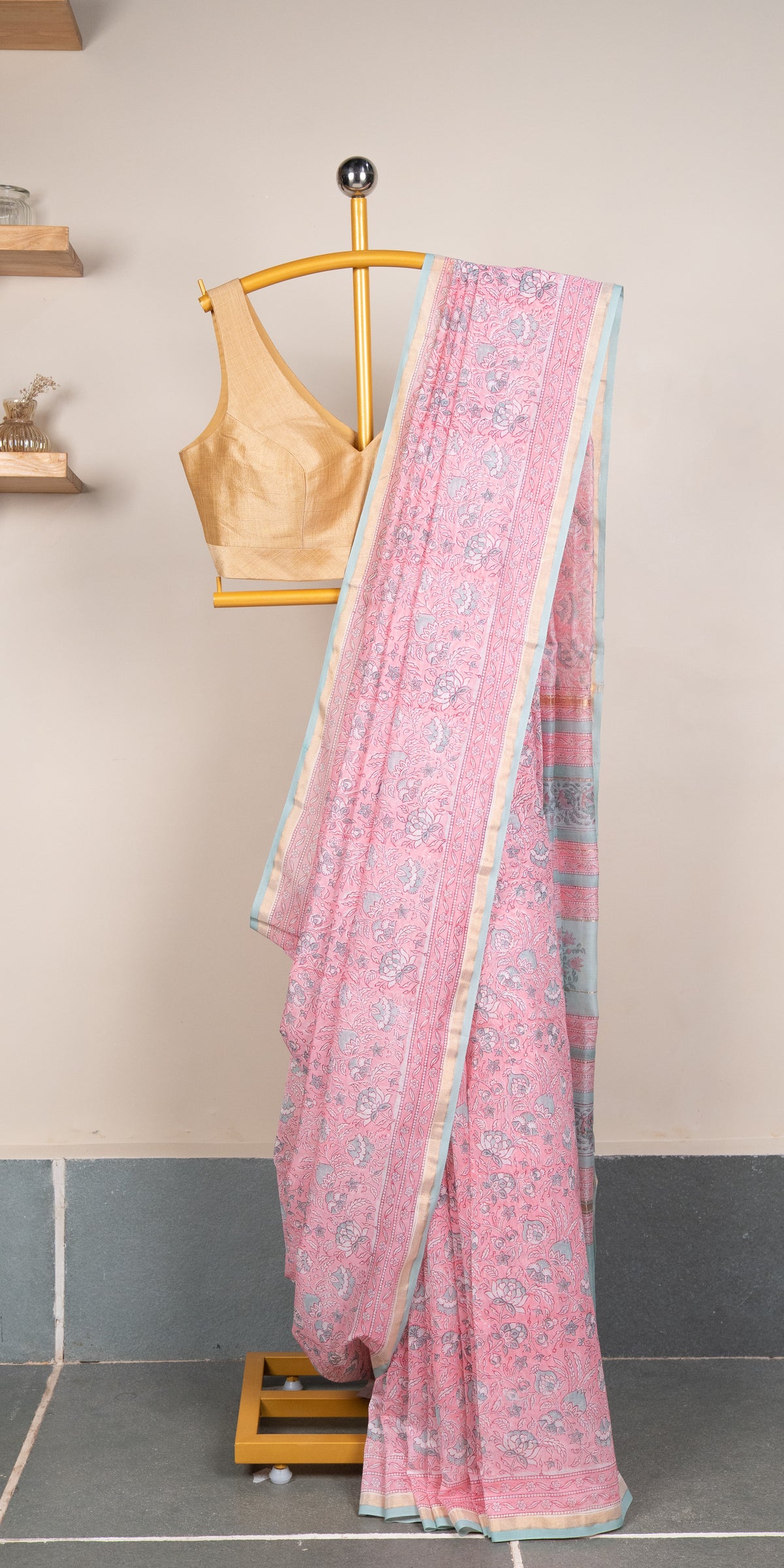 Sanganeri Blockprinted SilkCotton Saree # 86
