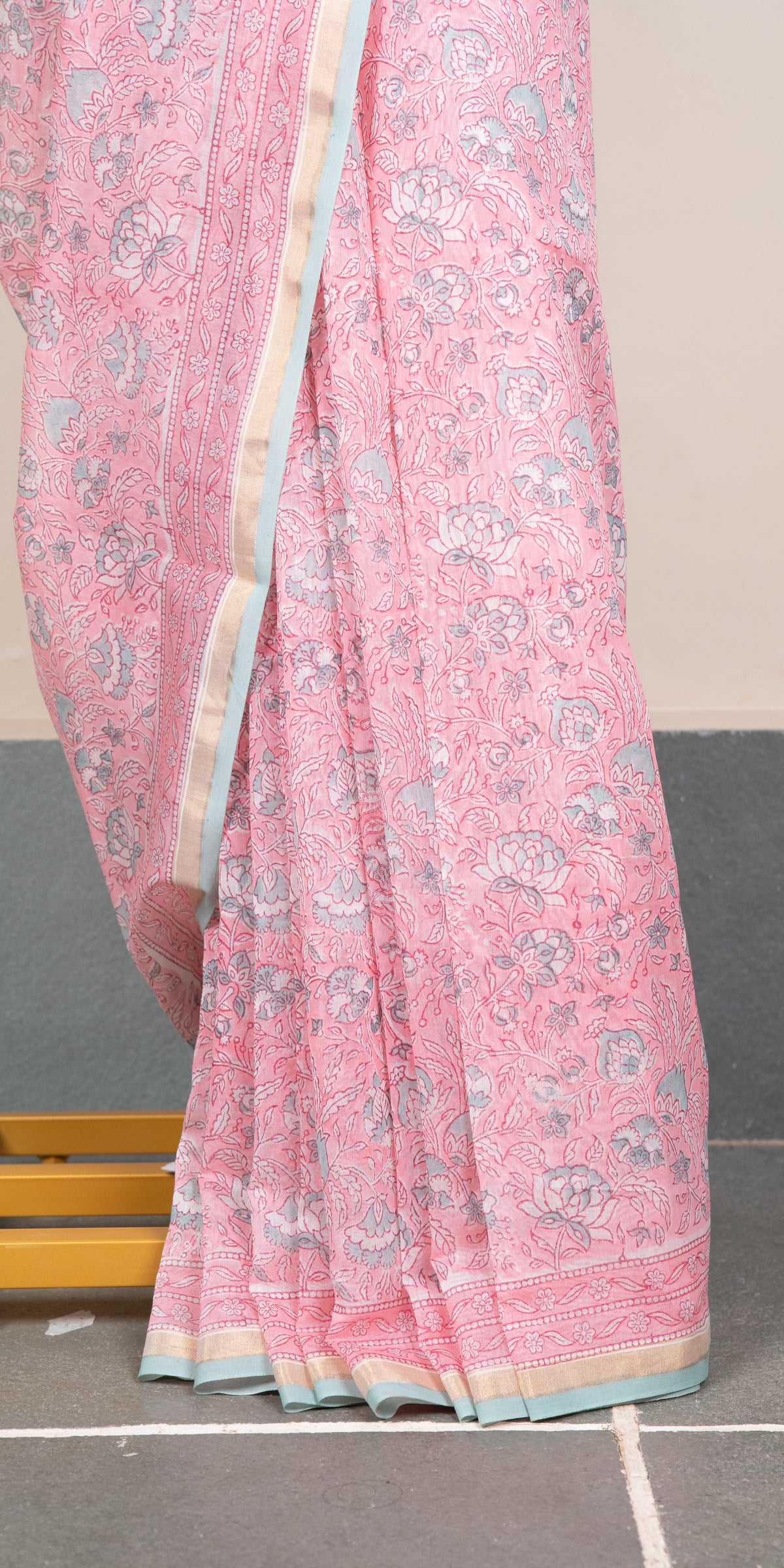 Sanganeri Blockprinted SilkCotton Saree # 86