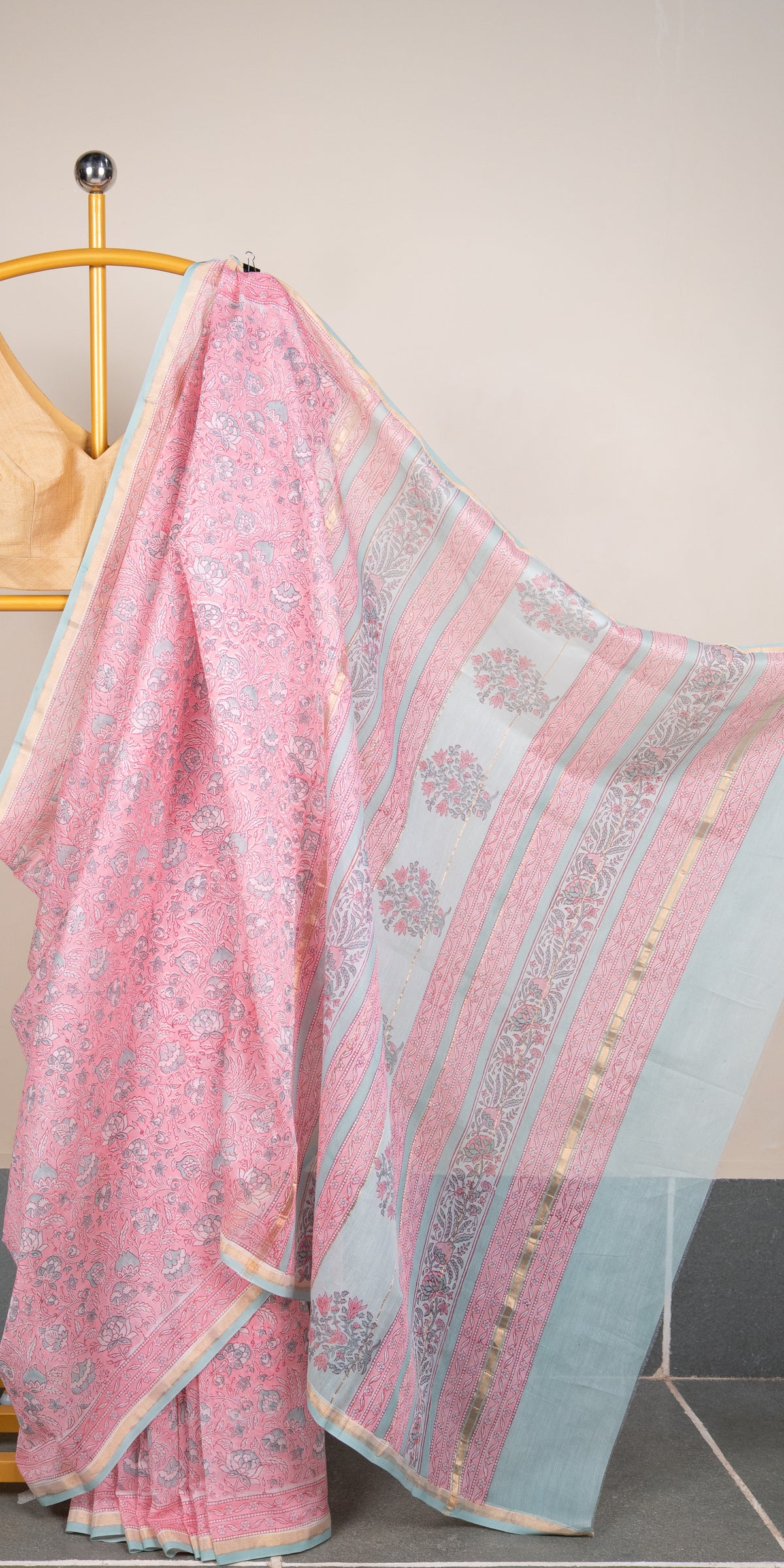 Sanganeri Blockprinted SilkCotton Saree # 86