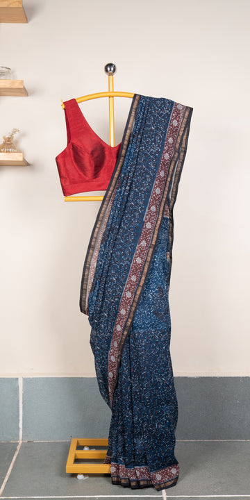 Bagru Dabu Blockprinted  Chanderi Silk Cotton Saree #88