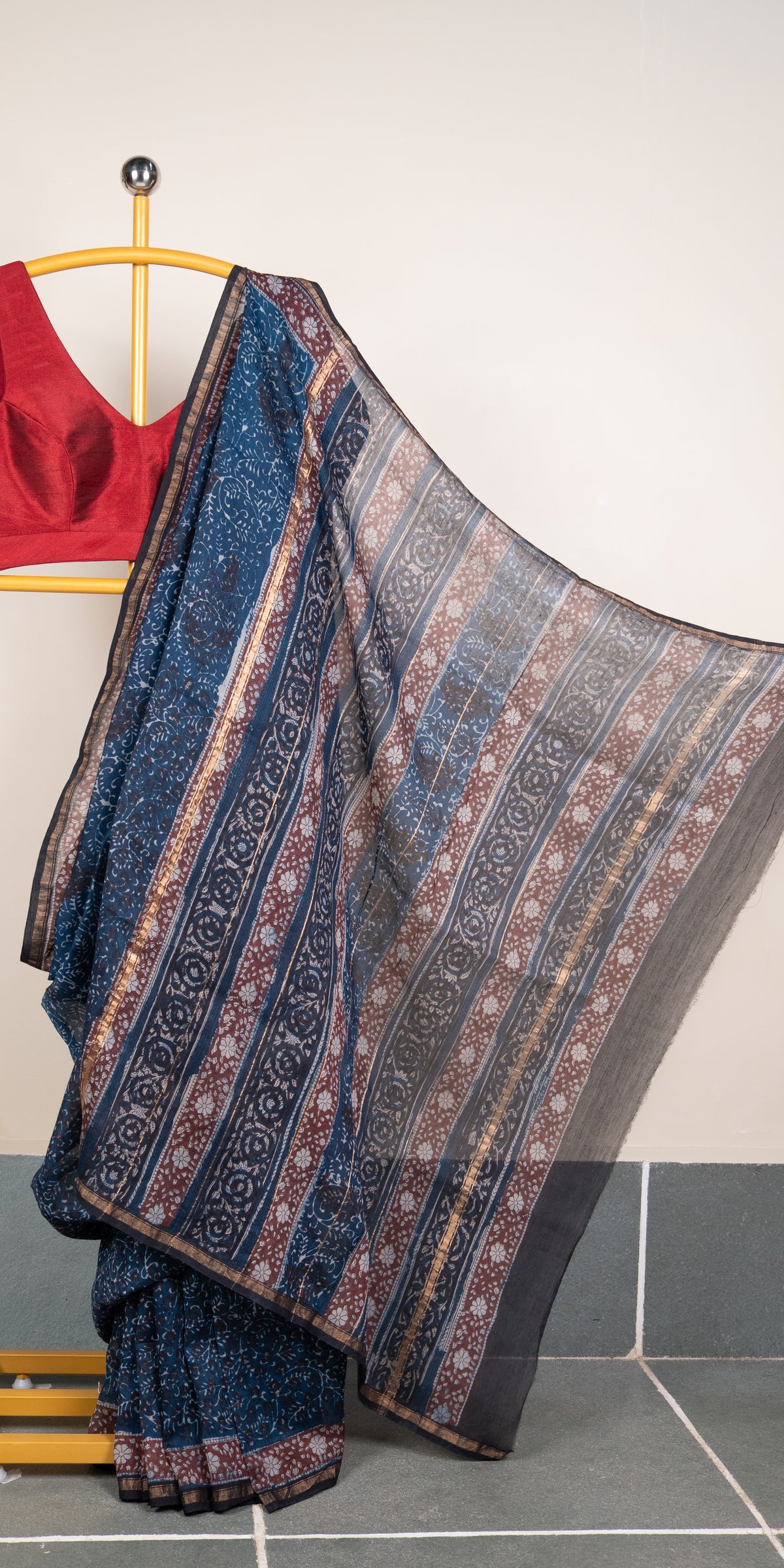Bagru Dabu Blockprinted  Chanderi Silk Cotton Saree #88