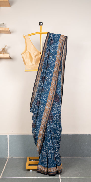 Bagru Dabu Blockprinted  Chanderi Silk Cotton Saree 89