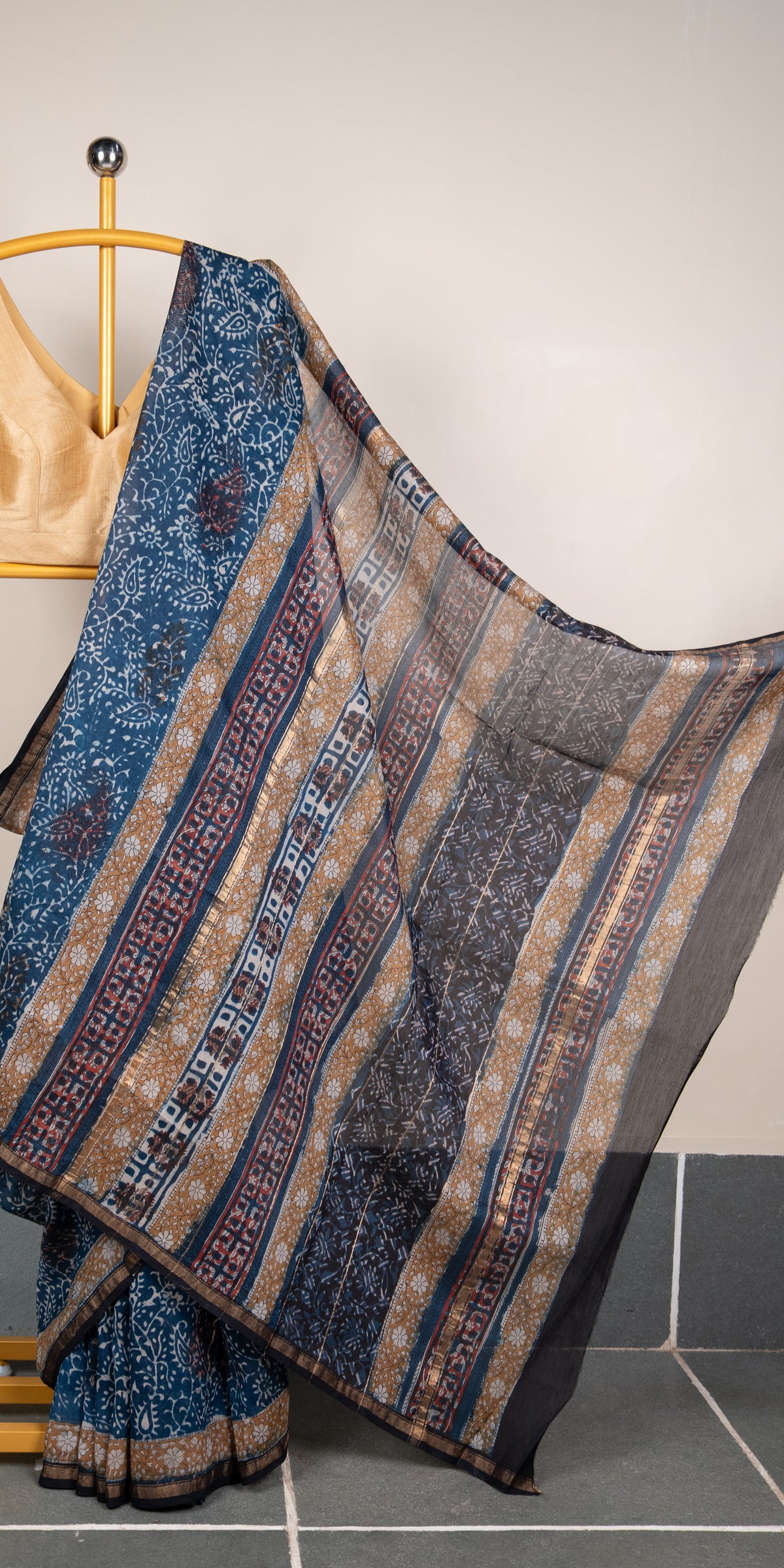 Bagru Dabu Blockprinted  Chanderi Silk Cotton Saree 89