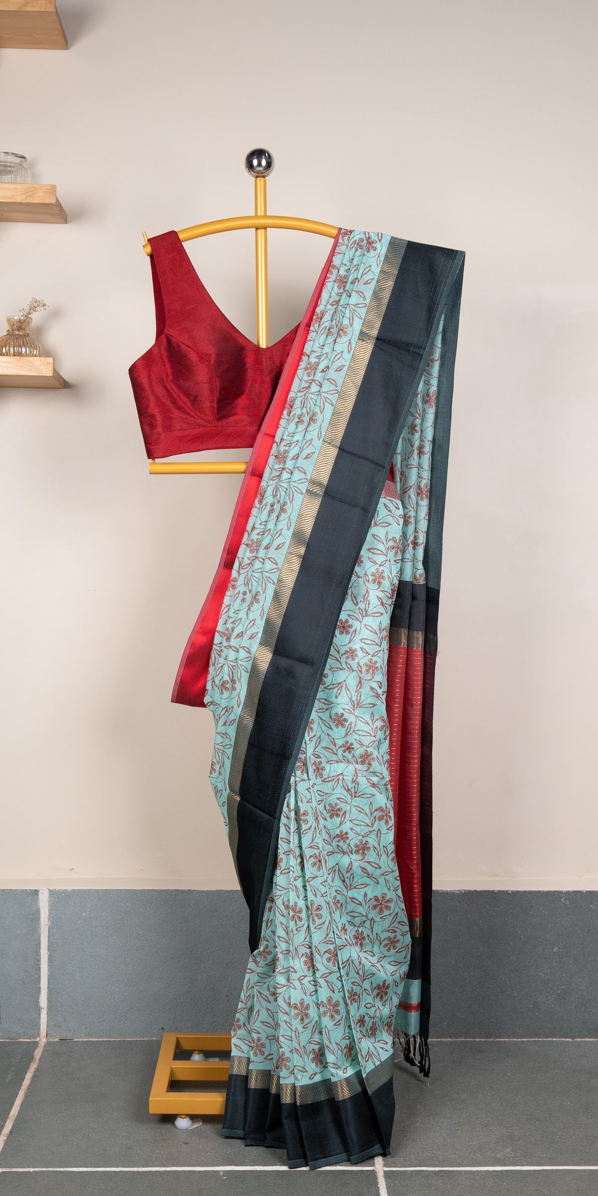 Blockprinted Maheshwari SilkCotton Handloom Saree #90