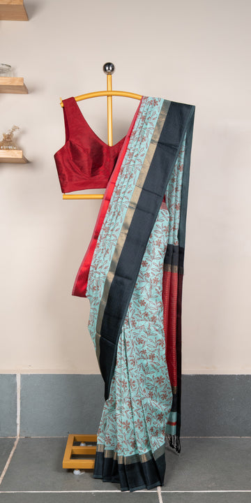 Blockprinted Maheshwari SilkCotton Handloom Saree #90