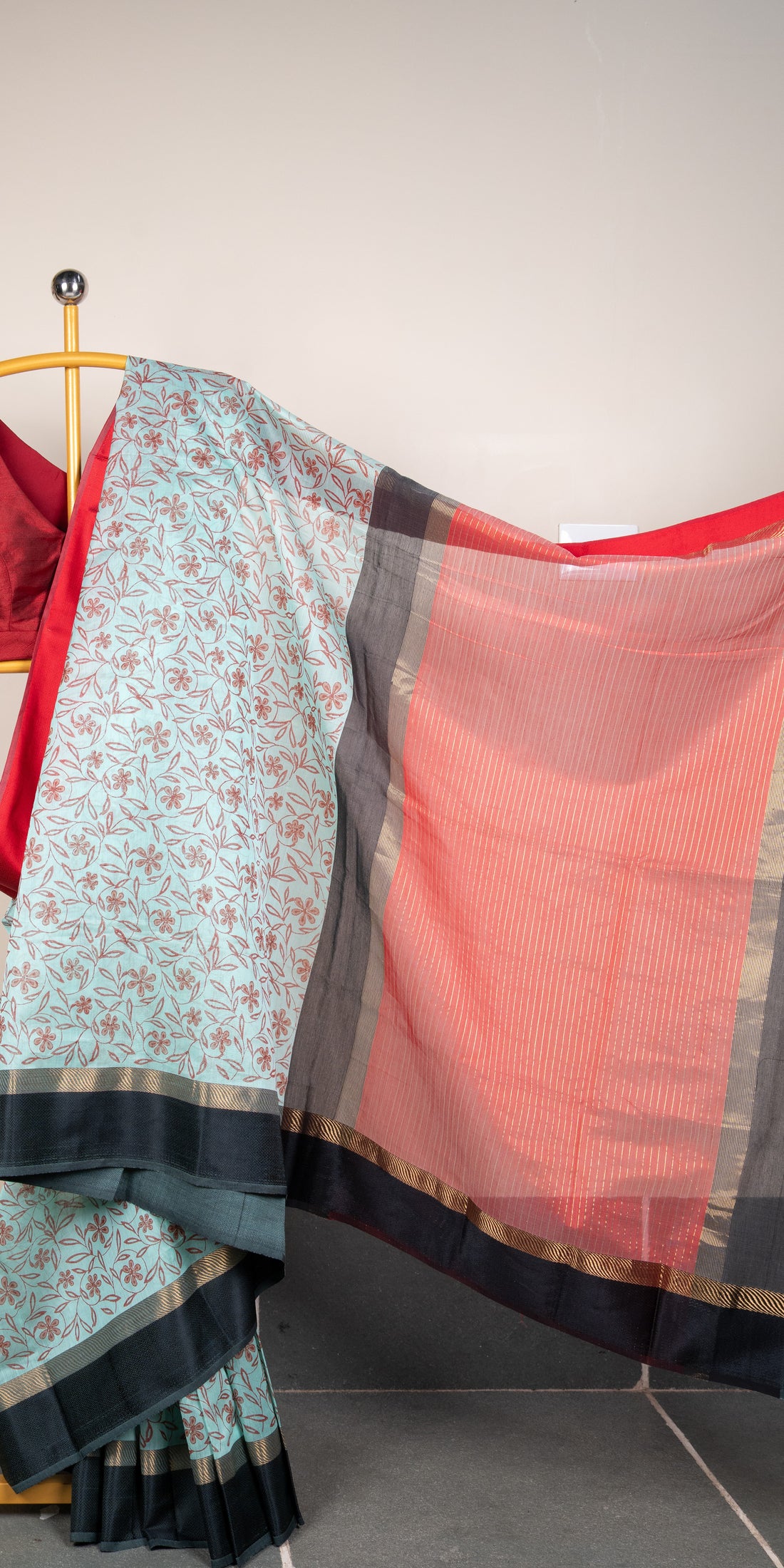 Blockprinted Maheshwari SilkCotton Handloom Saree #90