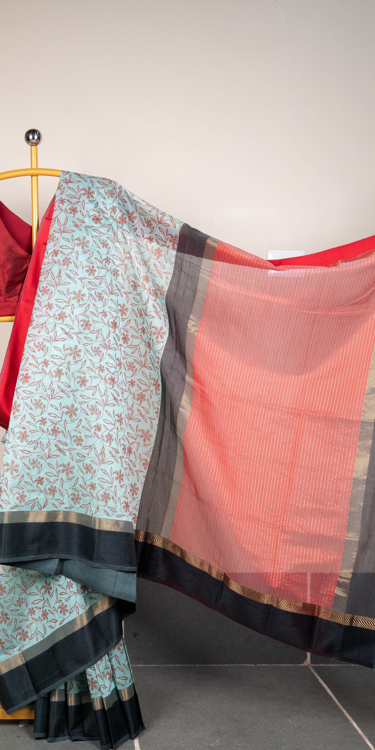 Blockprinted Maheshwari SilkCotton Handloom Saree #90