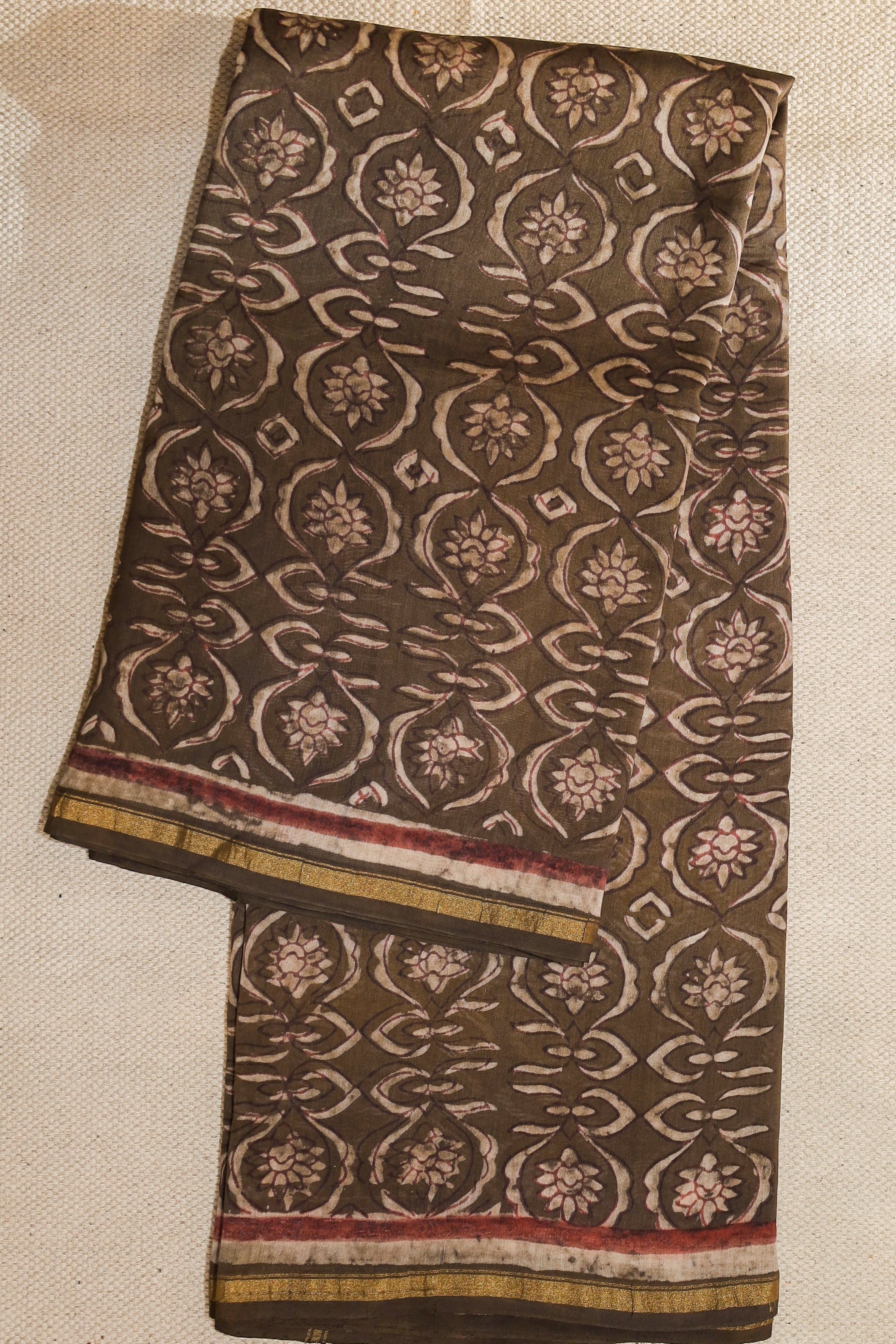 Brown Akola Blockprint saree # 29