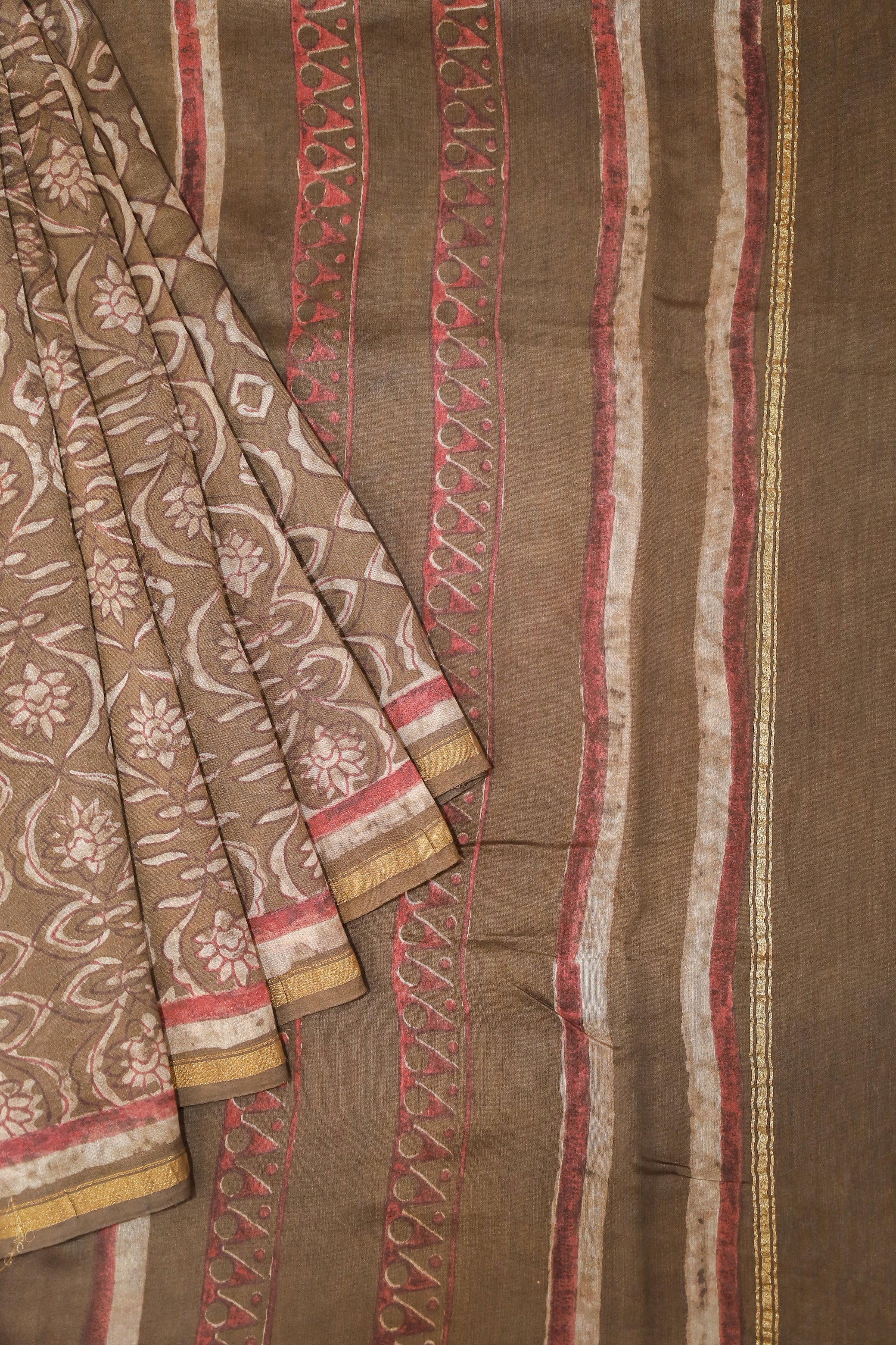 Brown Akola Blockprint saree # 29