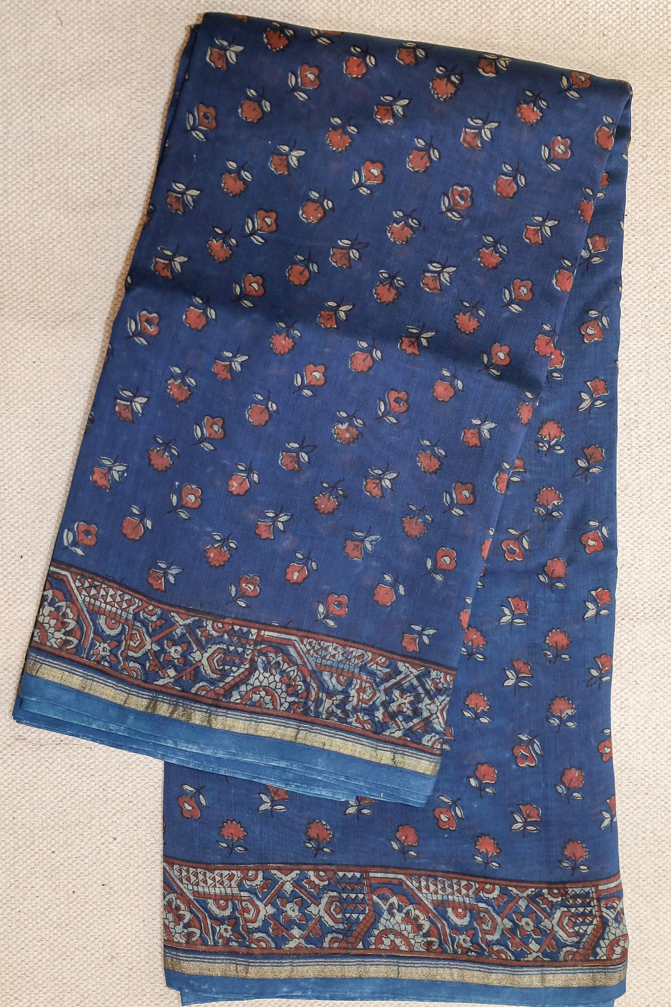 Blue Akola Blockprint saree # 30