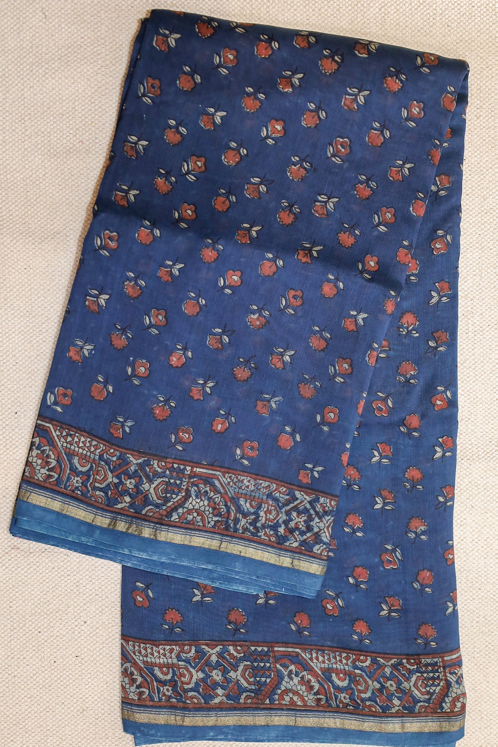Blue Akola Blockprint saree # 30